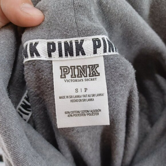 Pink VS Rainbow Spellout Funnel Neck Sweatshirt Gray Boxy Preppy Lounge Wear S - Picture 4 of 7